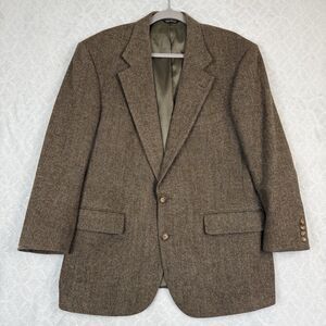Vtg Ralph Lauren Chaps Wool Suit Jacket 46R? Brown Herringbone Tweed Blazer Fall